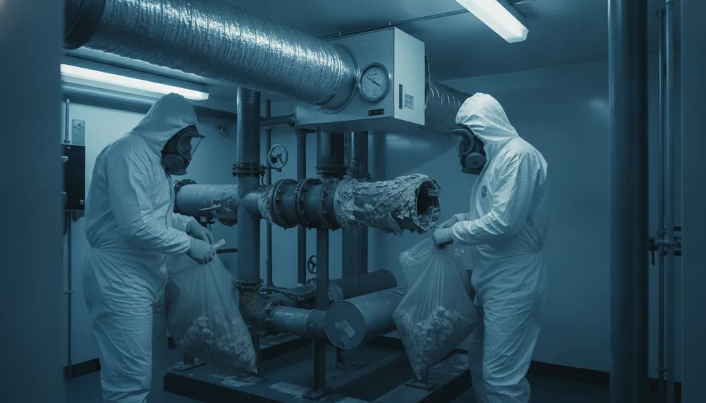 Chaufferie sous confinement dynamique pendant le retrait d'un calorifugeage amianté
