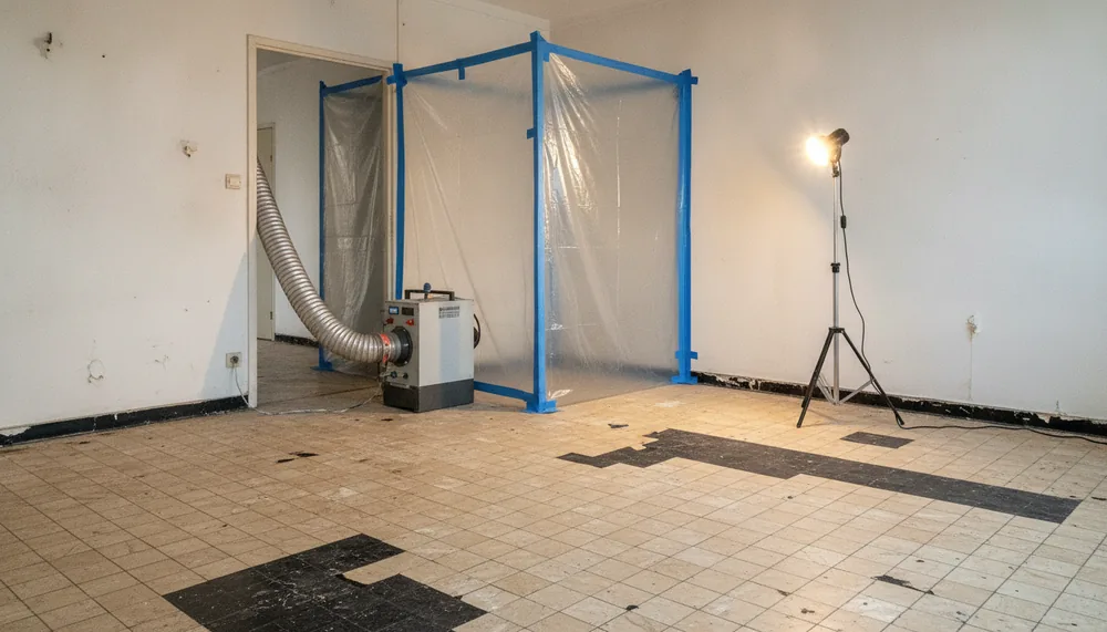 Dalles vinyle-amiante et colle noire retirées dans un logement d'une résidence collective de Quimper